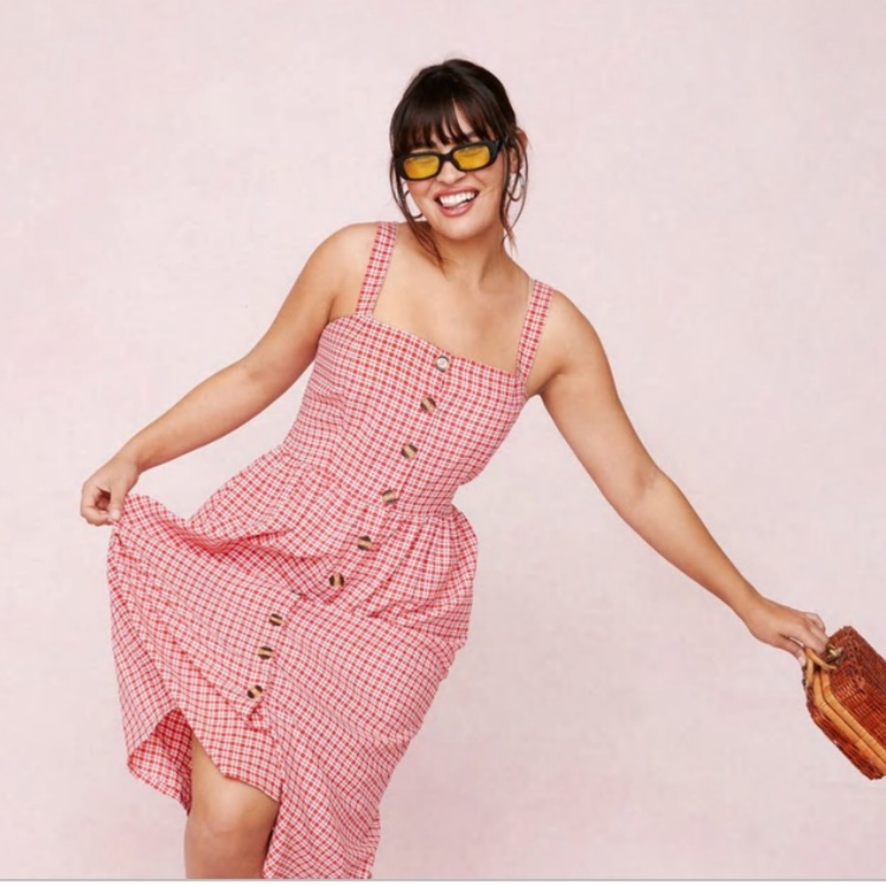 Nasty Gal Red and White Buttoned Sundress